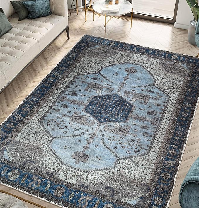 Keen Home Design 4x6 Rug - Machine Washable Area Rug with Non-Slip Backing, Ideal for Living Room, Dining Room, Bedroom - Vintage, Easy Clean, Durable, Low Pile Rug - (4' x 6')