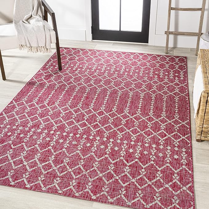 JONATHAN Y Moroccan Geometric Indoor Outdoor Area Rug 3X5 Fuchsia/Light Gray, Ourika Textured Weave for Backyard, Patio, Porch, Easy-Cleaning, High Traffic, Pet-Friendly, Non-Shedding (SMB108Q-3)