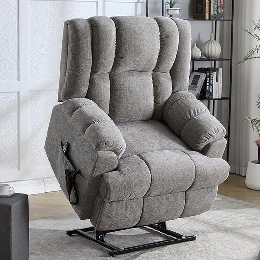Luxlen Power Lift Recliner Chair for Elderly, Heat Massage Recliners, Dual Motor Oversized Lift Chair, Medium-Firm Electric Lift Recliners with Remote - Greyish