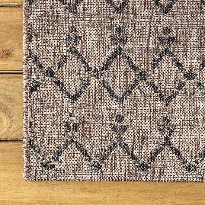 JONATHAN Y SMB108D-5R Ourika Moroccan Geometric Textured Weave Indoor Outdoor Area Rug, Bohemian, Rustic, Scandinavian Easy Clean,Bedroom,Kitchen,Backyard,Patio, Non-Shed, Natural/Black, 5' Round
