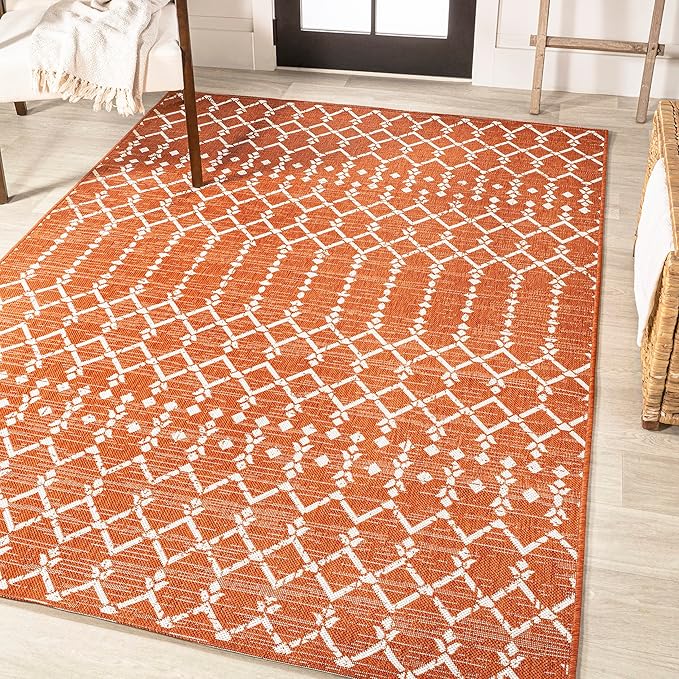 JONATHAN Y Moroccan Geometric Indoor Outdoor Area Rug 3X5 Orange/Cream, Ourika Textured Weave for Backyard, Patio, Porch, Easy-Cleaning, High Traffic, Pet-Friendly, Non-Shedding (SMB108P-3)
