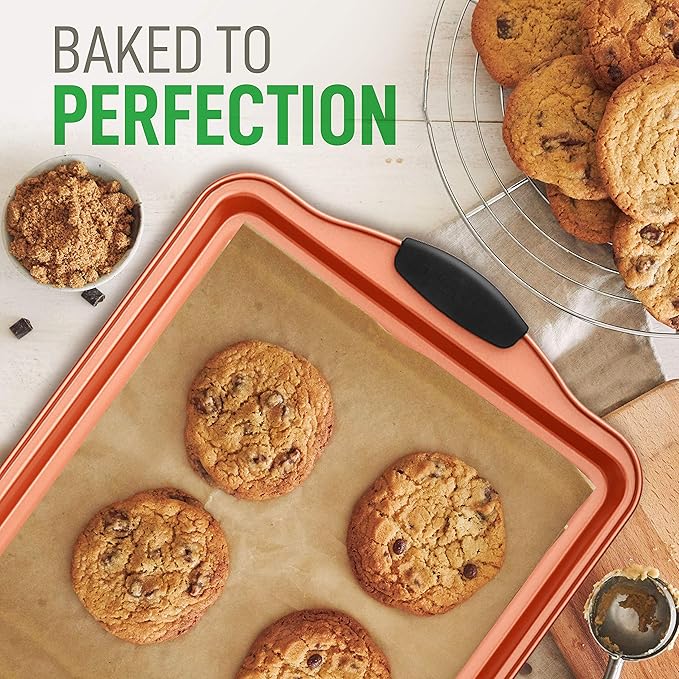NutriChef 5-Piece Bakeware Set – Premium Non-Stick, Stackable Kitchen Baking Pans with Silicone Handles – Includes 3 Cookie Sheets, Baking Pan & Lid – Perfect for Cakes, Cookies & Brownies