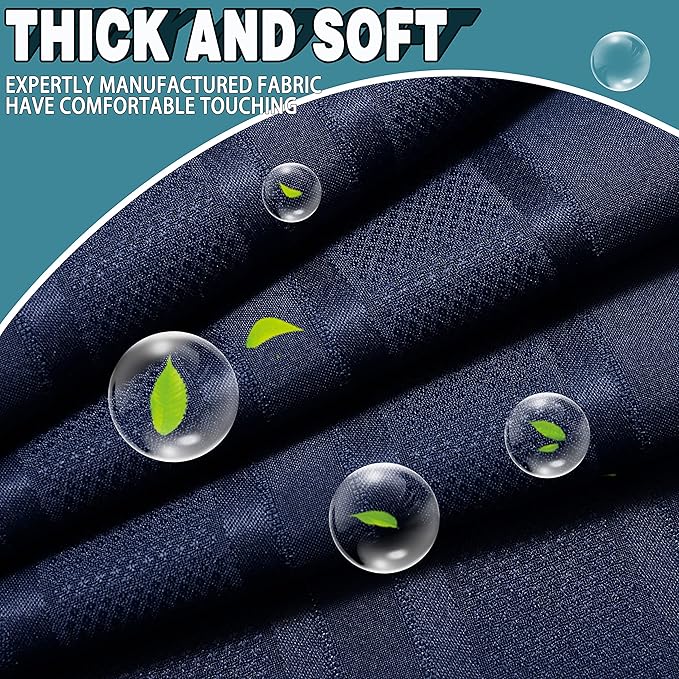 Conbo Mio No Hook Waffle Weave Shower Curtain with Snap in Liner Set, Hotel Luxury Dark Blue Shower Curtains for Bathroom with See Through Top Window, Waterproof, Washable 71W x 74H Stripe