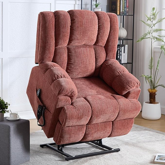 Luxlen Power Lift Recliner Chair for Elderly, Heat Massage Recliners, Dual Motor Oversized Lift Chair, Medium-Firm Electric Lift Recliners with Remote - Red