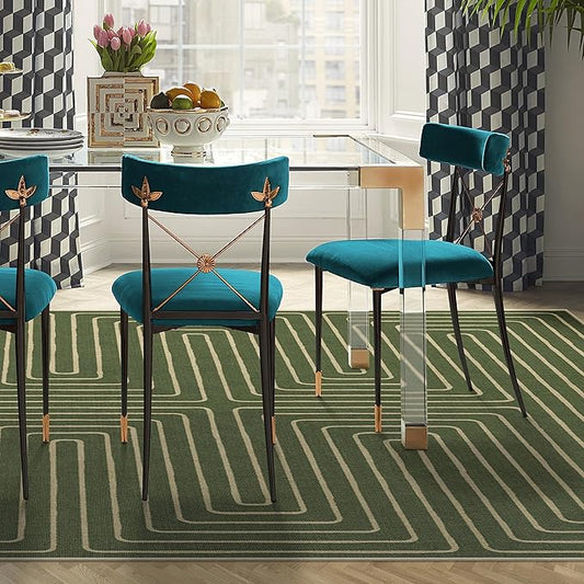 RUGGABLE x Jonathan Adler Machine Washable Modern Area Rug – Labyrinth Fern Green 9x12, Stain-Resistant, Non-Slip – Large Rugs for Living Room, Bedroom, Hallway, Entryway & Office–with Cushioned Pad