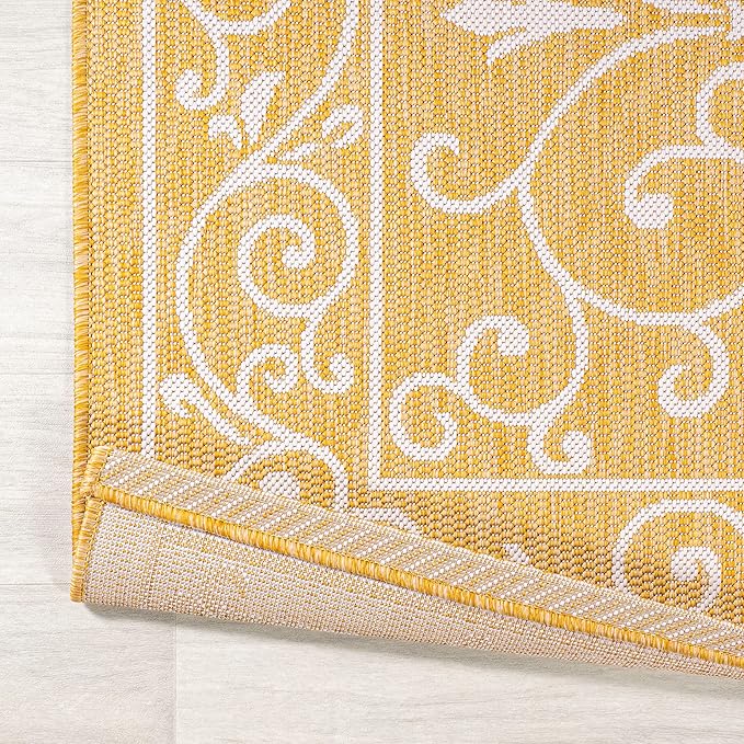 JONATHAN Y Vintage Filigree Indoor Outdoor Area Rug 3X5 Yellow/Cream, Charleston Textured Weave for Backyard, Patio, Porch, Easy-Cleaning, High Traffic, Pet-Friendly, Non-Shedding (SMB106L-3)