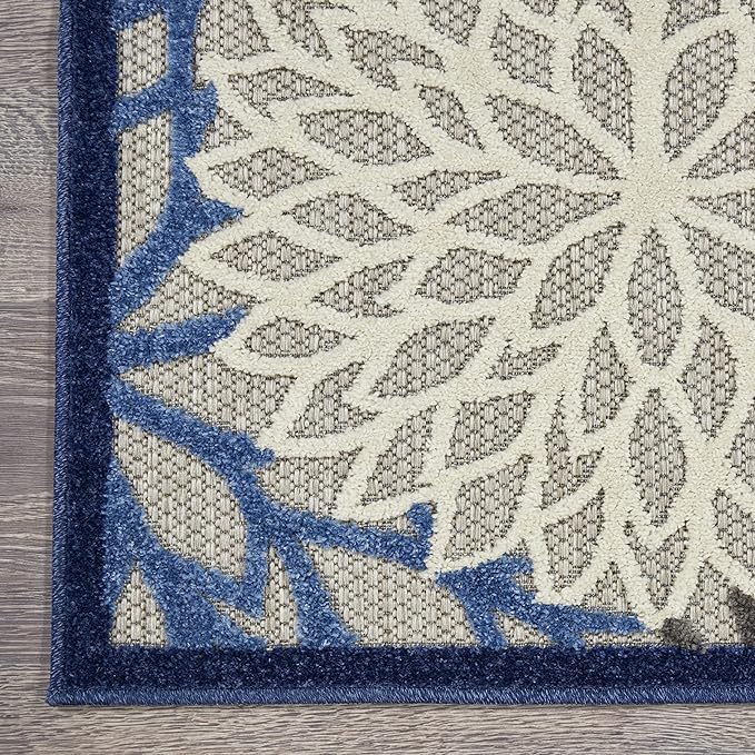 Nourison Aloha Indoor/Outdoor Blue/Multicolor 2' x 6' Area Rug, Tropical, Botanical, Easy Cleaning, Non Shedding, Bed Room, Living Room, Dining Room, Deck, Backyard, Patio (2x6)