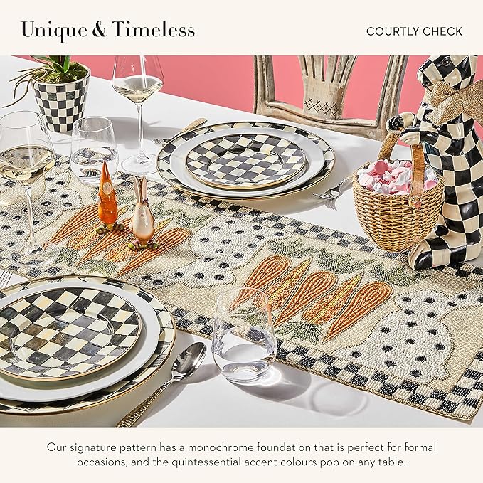 MACKENZIE-CHILDS Enamel Dinner Plate, Decorative Dinnerware Plate, 10 Inches, Set of 1, Black-and-White Courtly Check