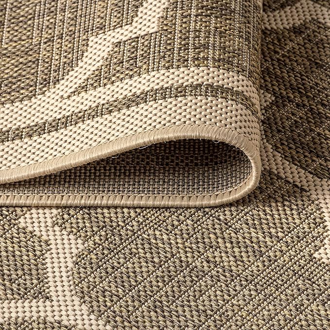 Eyely BMS109A-210 Santa Monica Trebol Moroccan Trellis Textured Weave Indoor/Outdoor Runner Rug Coastal;Bohemian, Bedroom, Backyard, Patio, Easy-Cleaning, Non-Shedding, 2 X 10, Brown/Beige