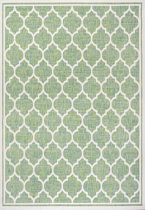 Eyely BMS109I-9 Santa Monica Trebol Moroccan Trellis Textured Weave Indoor/Outdoor Area Rug Coastal;Bohemian, Bedroom, Backyard, Patio, Easy-Cleaning, Non-Shedding, 9 X 12, Cream/Green