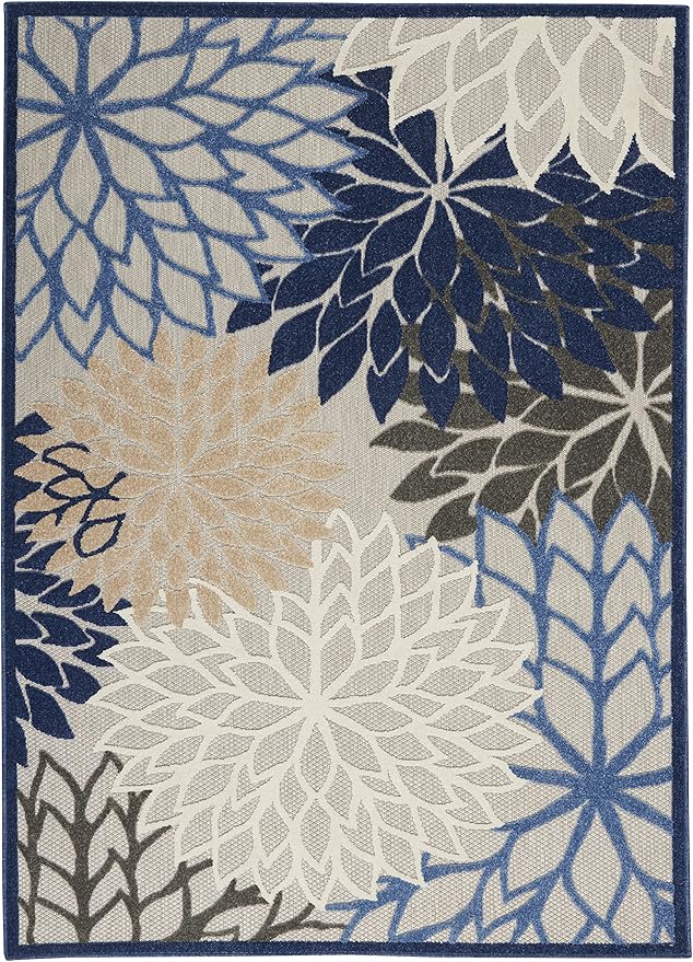 Nourison Home Aloha 5'3" x 7'5" Fabric Indoor/Outdoor Rug in Blue/Multi-Color