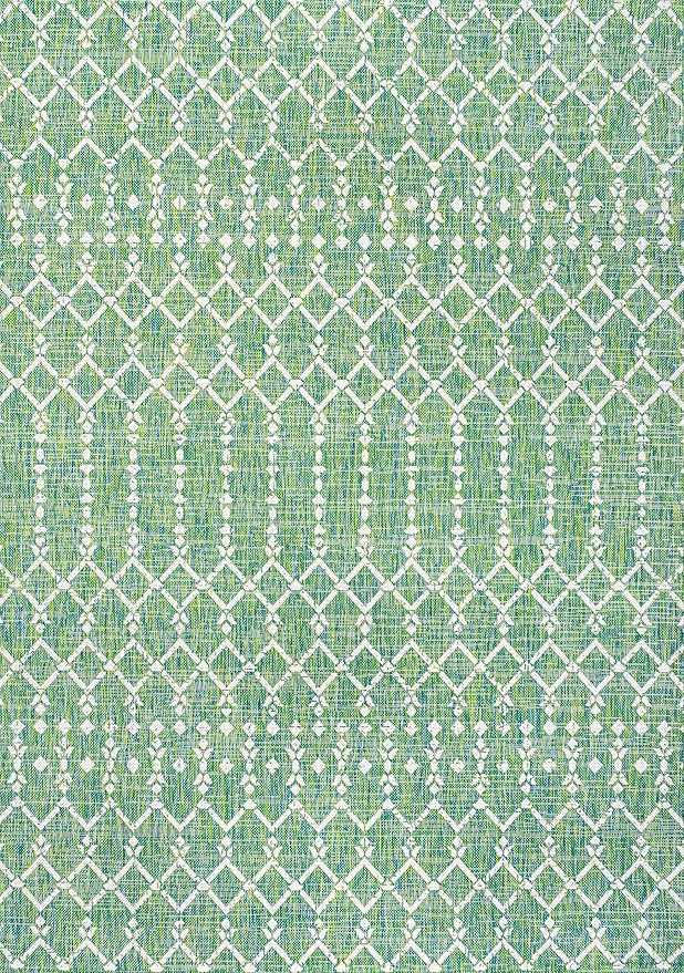 JONATHAN Y Moroccan Geometric Indoor Outdoor Area Rug 5X8 Green/Cream, Ourika Textured Weave for Backyard, Patio, Porch, Easy-Cleaning, High Traffic, Pet-Friendly, Non-Shedding (SMB108L-5)