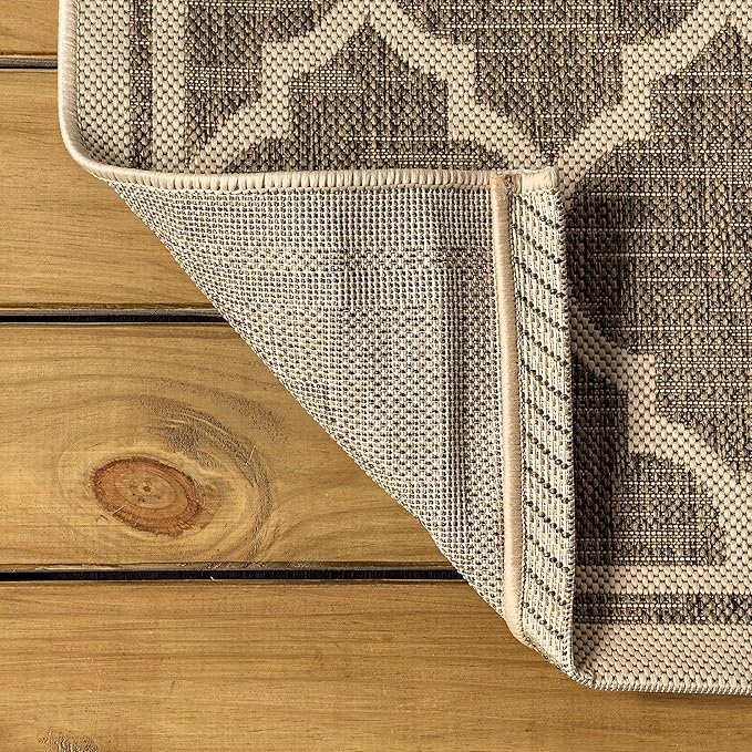 Eyely BMS109A-3R Santa Monica Trebol Moroccan Trellis Textured Weave, Pet Friendly, Non-Shedding, Stain Resistant, Easy-Cleaning, Brown/Beige, 3' Round, Indoor/Outdoor, Area Rug
