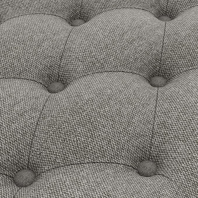 HUIMO Button-Tufted Ottoman with Storage in Upholstered Fabrics, Large Storage Bench for Bedroom, Living Room, Entryway, Bench with Safety Hinge Hold Up to 300lbs (Grey-Rivets)