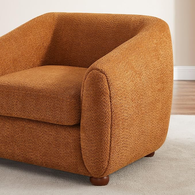 Modern Accent Chair for Living Room, Upholstered Armchair with Boucle Fabric, Single Sofa Chair with Solid Wood Legs, Boucle, Curry