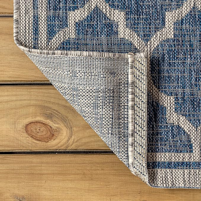 Eyely BMS109D-6R Santa Monica Trebol Moroccan Trellis Textured Weave, Pet Friendly, Non-Shedding, Stain Resistant, Easy-Cleaning, Navy/Gray, 6' Round, Indoor/Outdoor, Area Rug