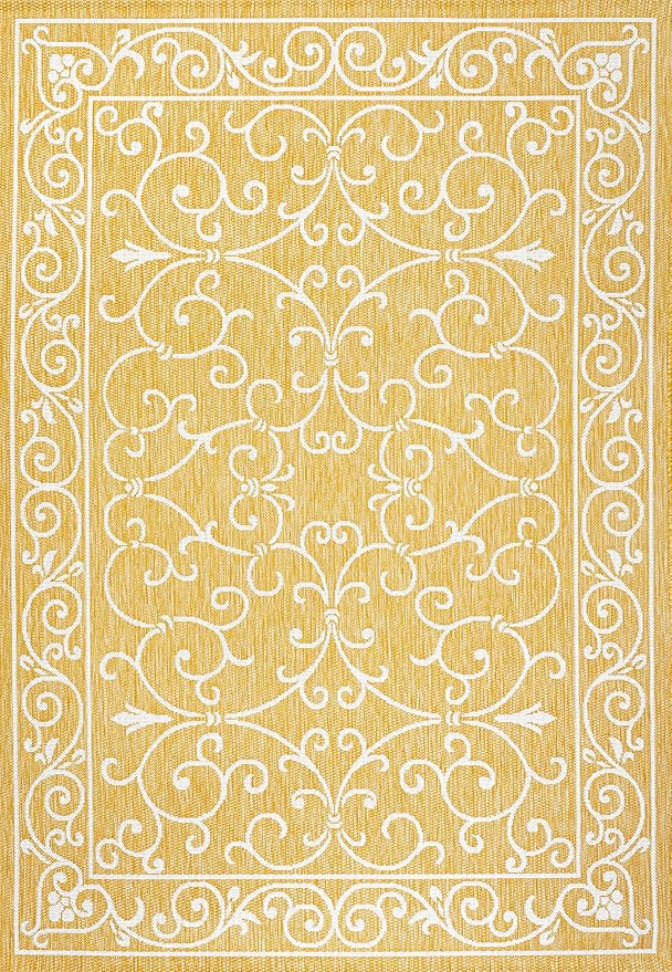 JONATHAN Y Vintage Filigree Indoor Outdoor Area Rug 3X5 Yellow/Cream, Charleston Textured Weave for Backyard, Patio, Porch, Easy-Cleaning, High Traffic, Pet-Friendly, Non-Shedding (SMB106L-3)
