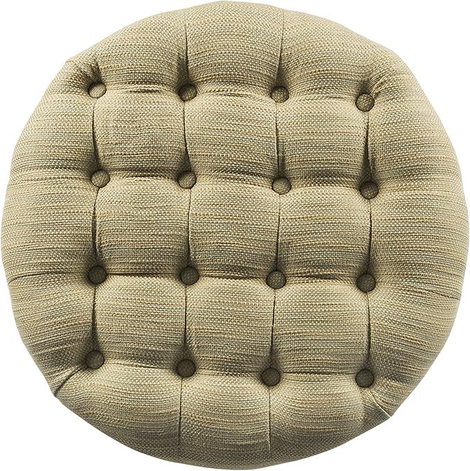 HomePop Home Decor |N8264-F1077 | Button Tufted Woven Round Storage Ottoman | Ottoman with Storage for Living Room & Bedroom, Tan & Cream Tweed