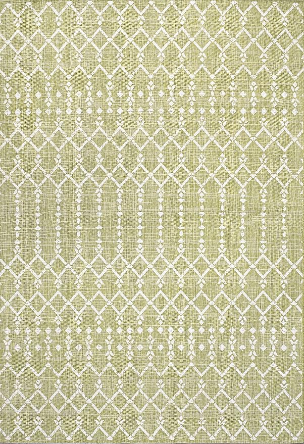 JONATHAN Y Moroccan Geometric Indoor Outdoor Area Rug 8X10 Light Green/Cream, Ourika Textured Weave for Backyard, Patio, Porch, Easy-Cleaning, High Traffic, Pet-Friendly, Non-Shedding (SMB108N-8)
