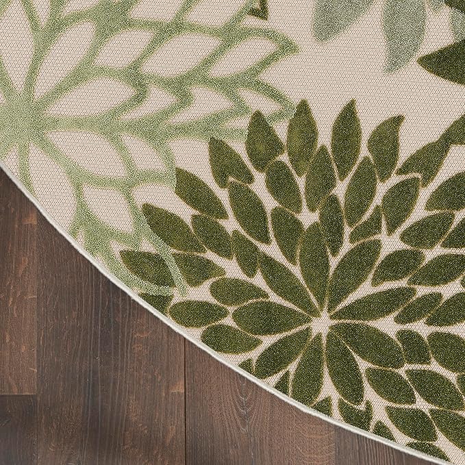 Nourison Home Aloha Indoor/Outdoor Ivory Green 7'10" x Round Area Rug, Easy-Cleaning, Non Shedding, Bed Room, Living Room, Dining Room, Backyard, Patio, Deck (8 Round)