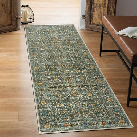Keen Home Design 2x7 Rug - Machine Washable Runner Rug with Non-Slip Backing, Ideal for Hallway, Entryway, Kitchen, Laundry Room - Vintage, Easy Clean, Durable, Low Pile Rug - (2'6" x 7')