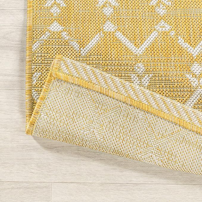 JONATHAN Y Moroccan Geometric Indoor Outdoor Area Rug 3X5 Yellow/Cream, Ourika Textured Weave for Backyard, Patio, Porch, Easy-Cleaning, High Traffic, Pet-Friendly, Non-Shedding (SMB108G-3)
