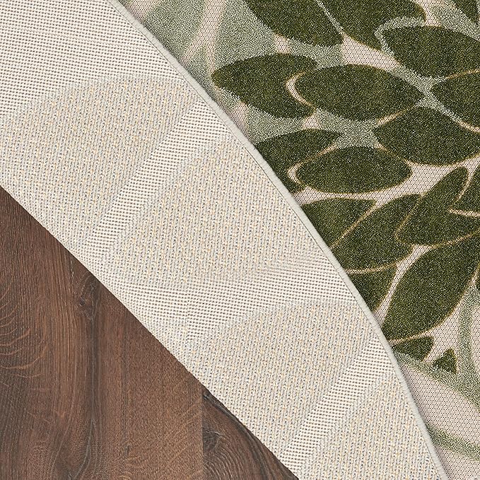 Nourison Home Aloha Indoor/Outdoor Ivory Green 7'10" x Round Area Rug, Easy-Cleaning, Non Shedding, Bed Room, Living Room, Dining Room, Backyard, Patio, Deck (8 Round)