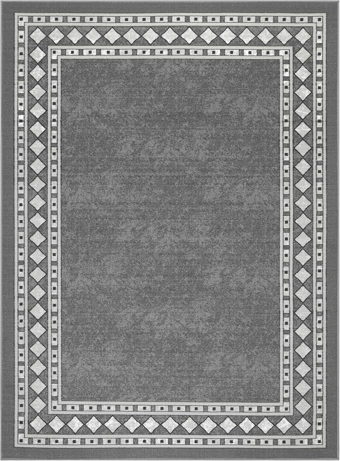 Antep Rugs Alfombras Modern Bordered 3x5 Non-Skid (Non-Slip) Low Profile Pile Rubber Backing Indoor Area Rugs (Gray, 3' x 5')