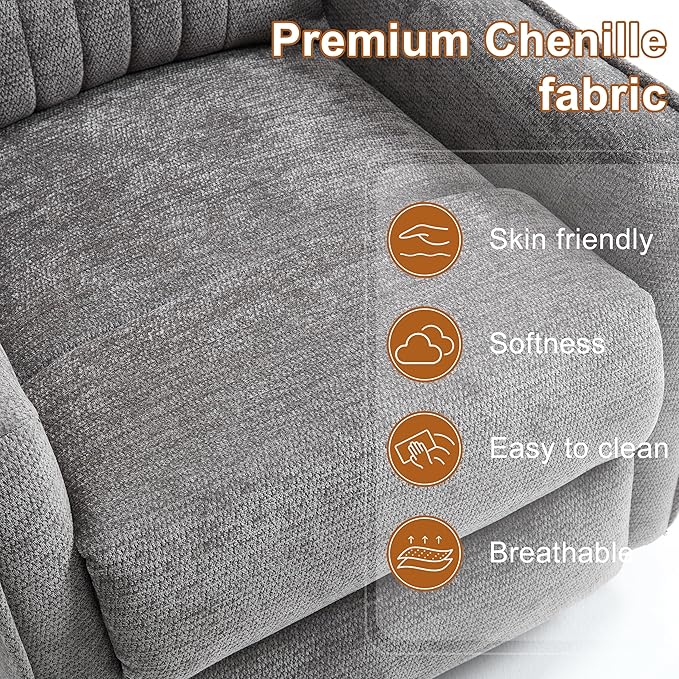 Manual Swivel Rocker Recliner Chair for Adults, Overstuffed Recliner Glider with Massage and Heat, Living Room Reclining Chair, Fabric Dark Gray