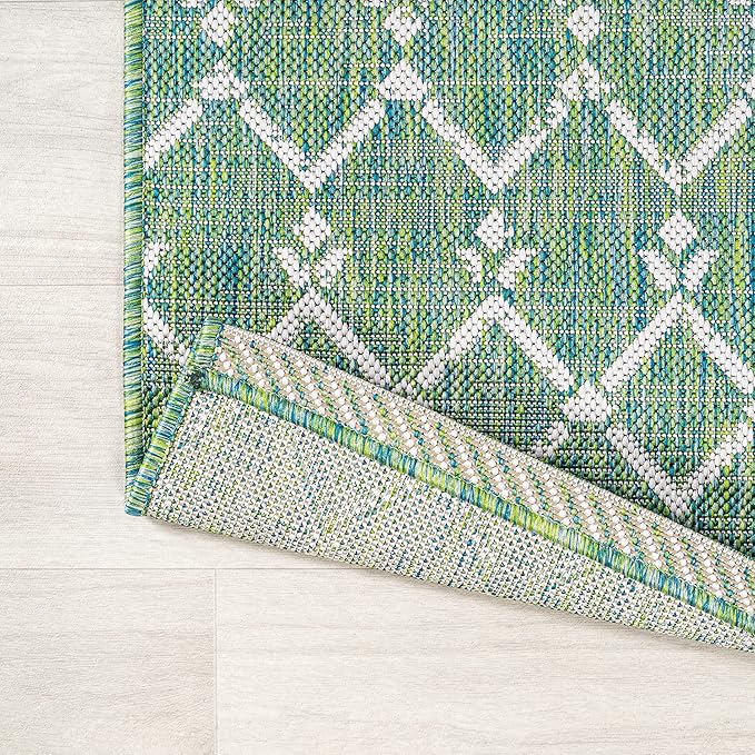 JONATHAN Y SMB108L-5SQ Ourika Moroccan Geometric Textured Weave Indoor Outdoor Area Rug, Bohemian Rustic Scandinavian Easy Cleaning,Bedroom,Kitchen,Backyard,Patio, Ivory/Green, 5' Square