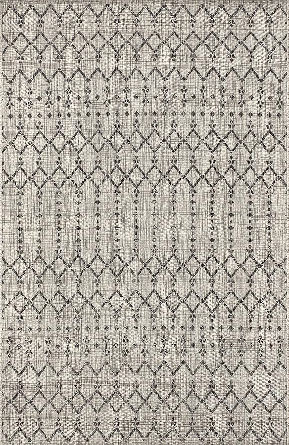 JONATHAN Y Moroccan Geometric Indoor Outdoor Area Rug 6X9 Light Gray/Black, Ourika Textured Weave for Backyard, Patio, Porch, Easy-Cleaning, High Traffic, Pet-Friendly, Non-Shedding (SMB108E-6)