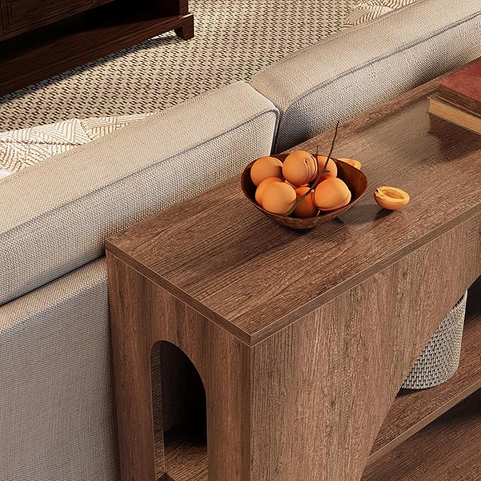 Sofa Console Table with Storage, 55" Farmhouse 3-Tier Hallway Wood Table for Living Room, Hallway, Foyer, Brown Oak