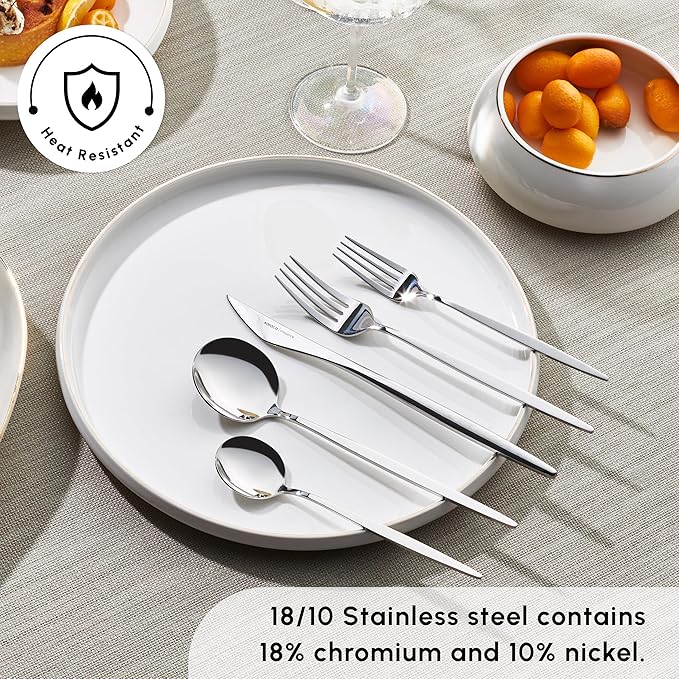 Karaca New Porto Elegance 60-Piece Cutlery Set for 12 People, Tablespoons, Table Forks, Premium Quality, Healthy and Hygienic, Modern Design, Stainless Steel Cutlery Set