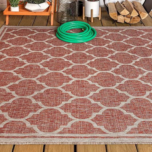 Eyely BMS109C-6 Santa Monica Trebol Moroccan Trellis Textured Weave, Pet Friendly, Non-Shedding, Stain Resistant, Easy-Cleaning, Red/Beige, 6 ft. x 9 ft., Indoor/Outdoor, Area Rug