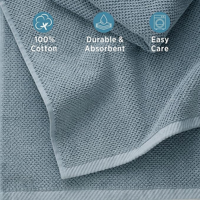 Welhome Franklin 100% Cotton Popcorn Textured Towel Set - 6 Piece 600 GSM, Soft & Plush, 2 Bath Towels, 2 Hand Towels, 2 Washcloths, Dusty Blue