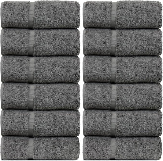 Luxury Hotel & Spa Quality, 100% Turkish Cotton 700 GSM Cloth, for Body wash, Makeup Remover & Facial Cleaning, Baby, face, loofah, Dobby Border Soft washcloths Towel Set 13" X 13", Gray, Set of 12
