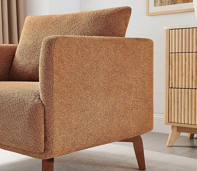 Oversized Accent Chair Modern Boucle Armchair for Living Room Sets of 2 - 37" Wide & Cozy Reading Accent Chair with Solid Wood Legs, Curry Upholstered Lounge Chair for Bedroom & Office (Easy Assembly)