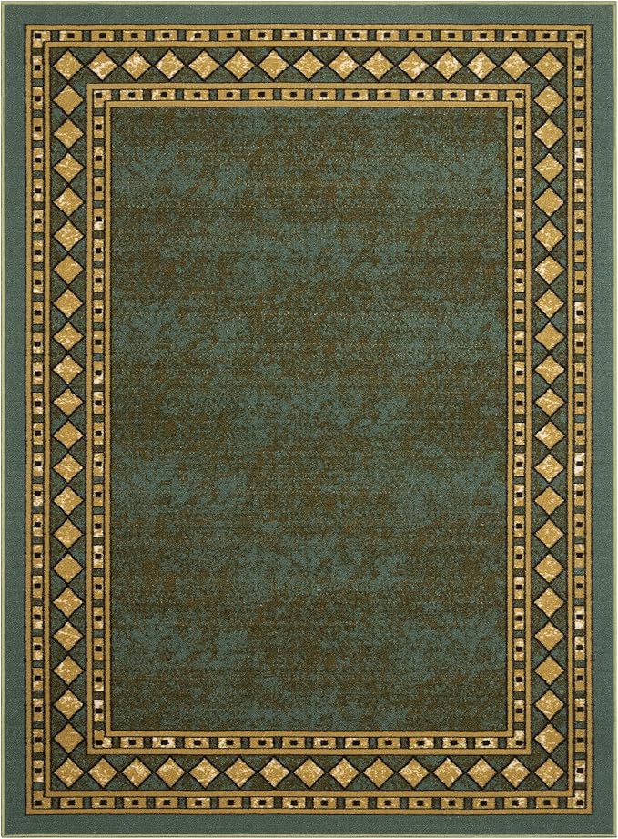 Antep Rugs Alfombras Modern Bordered 8x10 Non-Skid (Non-Slip) Low Profile Pile Rubber Backing Indoor Area Rugs (Green, 7'10" x 10')