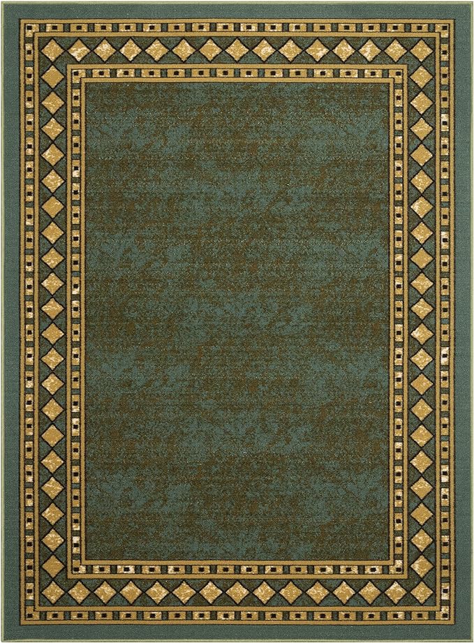 Antep Rugs Alfombras Modern Bordered 3x5 Non-Skid (Non-Slip) Low Profile Pile Rubber Backing Indoor Area Rugs (Green, 3' x 5')