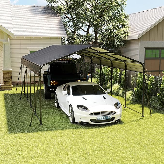 13 x 26.5 FT Carport, 0.25mm Thick, with Protective Film to Prevent Scratching, 2 Pairs of Adhesive Gloves, 3 Hooks, 12 Expansion Screws, 6 Fixed Iron Pieces