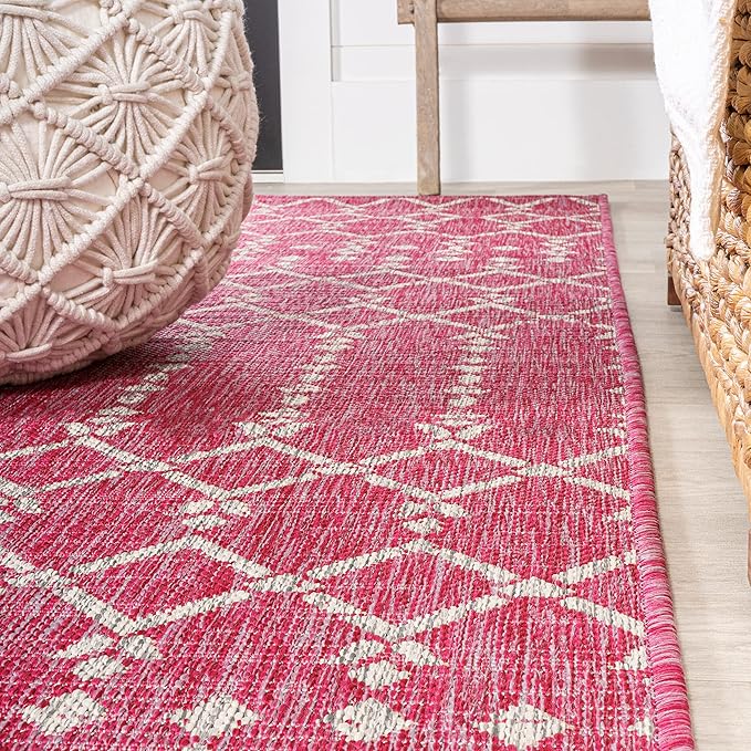 JONATHAN Y Moroccan Geometric Indoor Outdoor Area Rug 9X12 Fuchsia/Light Gray, Ourika Textured Weave for Backyard, Patio, Porch, Easy-Cleaning, High Traffic, Pet-Friendly, Non-Shedding (SMB108Q-9)