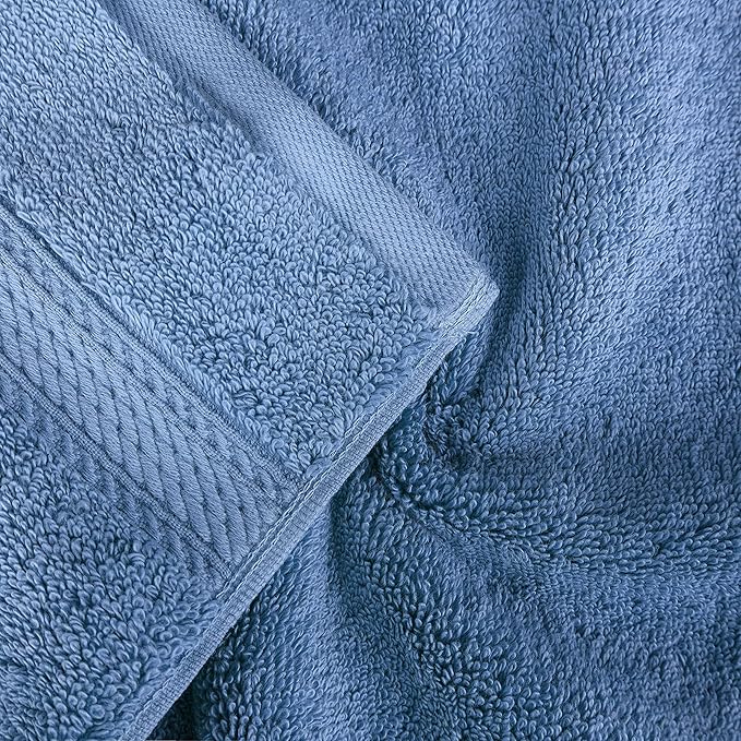 Superior Egyptian Cotton Pile Bath Towel Set of 2, Ultra Soft Luxury Towels, Thick Plush Essentials, Absorbent Heavyweight, Guest Bath, Hotel, Spa, Home Bathroom, Shower Basics, Denim Blue