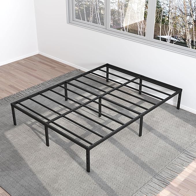 14 Inch Full Size Bed Frame No Box Spring Needed, Heavy Duty Metal Platform Bed Frame Full Support Up to 3000 lbs, Easy Assembly, Noise Free, Black