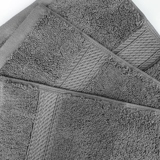 SUPERIOR Egyptian Cotton Pile Bath Towel Set of 4, Ultra Soft Luxury Towels, Thick Plush Essentials, Absorbent Heavyweight, Guest Bath, Hotel, Spa, Home Bathroom, Shower Basics, Charcoal