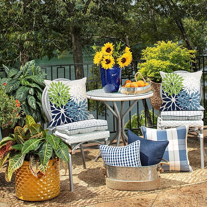 DFXSZ Outdoor Throw Pillow Covers 18x18 Inch Set of 2 Waterproof Spring Summer Geometric Elegant Blue Green Outdoor Pillow Covers for Patio Funiture Garden Couch 158Y18