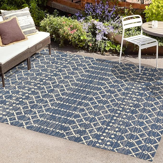 JONATHAN Y Moroccan Geometric Indoor Outdoor Area Rug 3X5 Navy/Beige, Ourika Textured Weave for Backyard, Patio, Porch, Easy-Cleaning, High Traffic, Pet-Friendly, Non-Shedding (SMB108K-3)