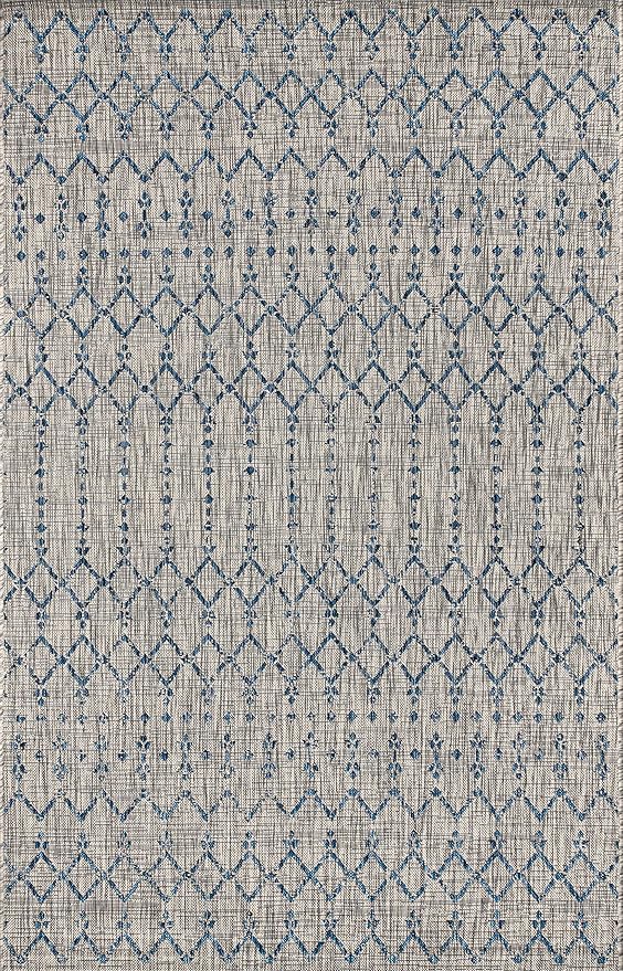 JONATHAN Y Moroccan Geometric Indoor Outdoor Area Rug 8X10 Light Gray/Navy, Ourika Textured Weave for Backyard, Patio, Porch, Easy-Cleaning, High Traffic, Pet-Friendly, Non-Shedding (SMB108A-8)
