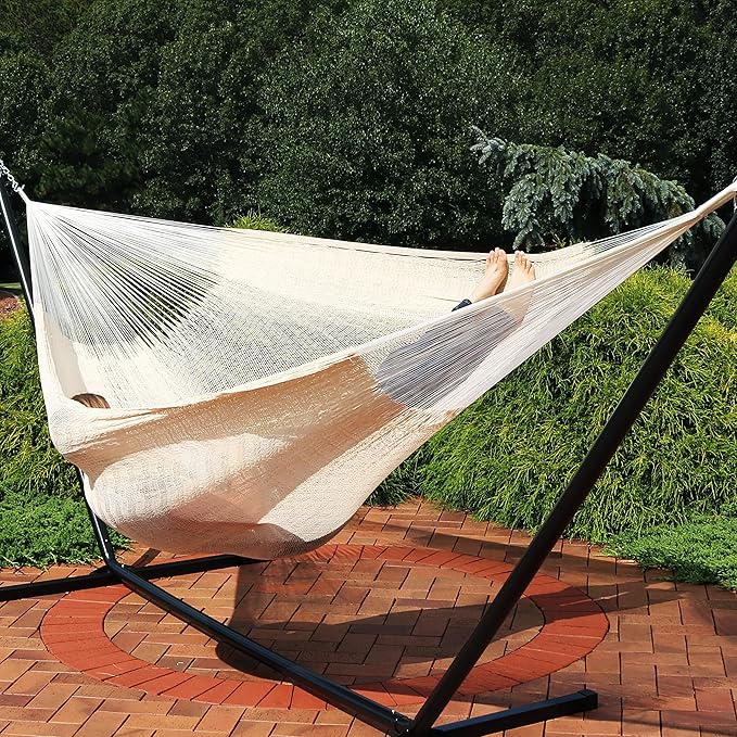 Sunnydaze Handwoven XXL Thick Cord Mayan Double Hammock for Outside - 625-Pound Capacity Heavy-Duty Outdoor Hammock - Natural