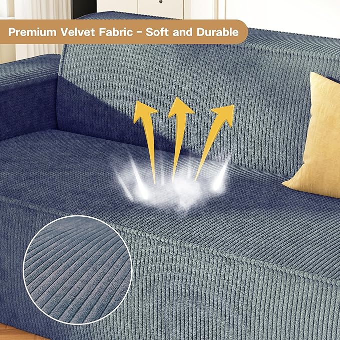 Sofa-in-a-Box, Memory Foam 3-Seater Couch, No Installation & Easy to Transport, Deep Seat Modern Sofa with Corduroy Fabric, Couch for Living Room, Bedroom, Apartment, Home Office,Grey