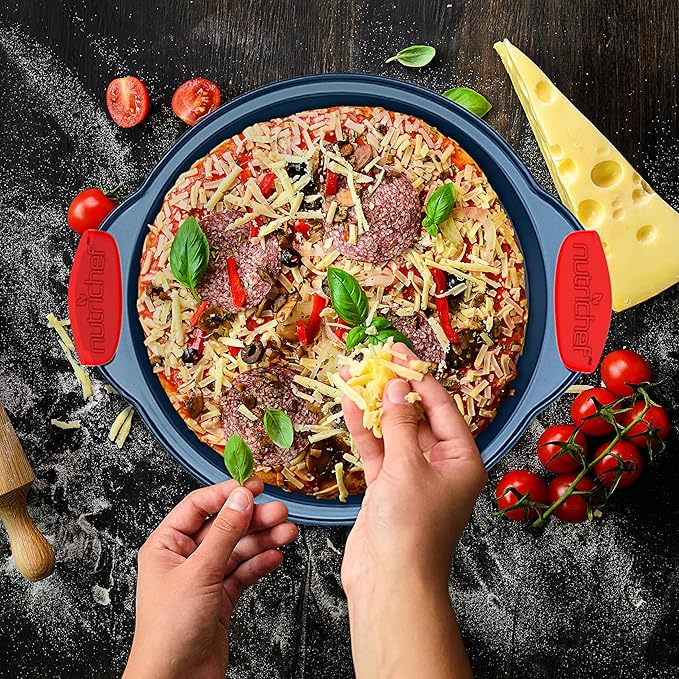 NutriChef 6-Piece Bakeware Set - Nonstick Carbon Steel Baking Pans with Red Silicone Handles, Blue Coating, Durable & Stain-Resistant, Perfect for Baking Cakes, Muffins, Cookies (Blue)